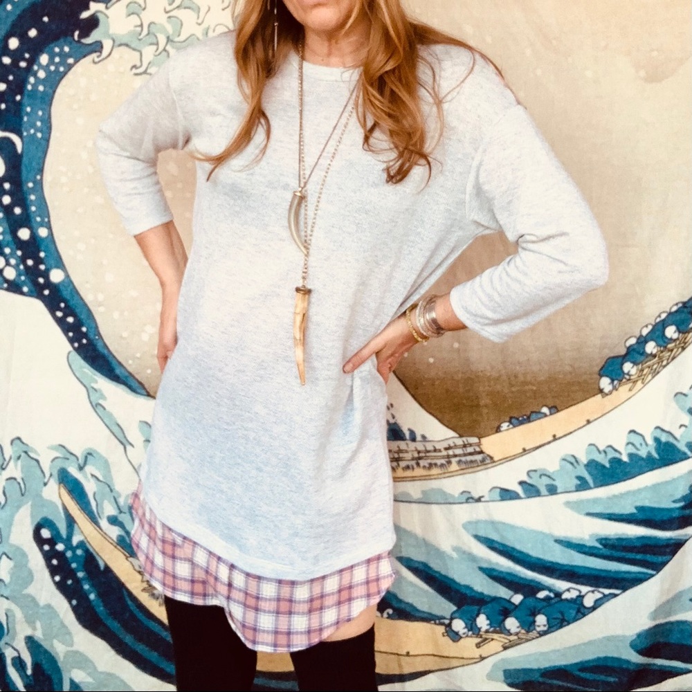 LeLis sweatshirt dress w/ madras shirt tail trim M